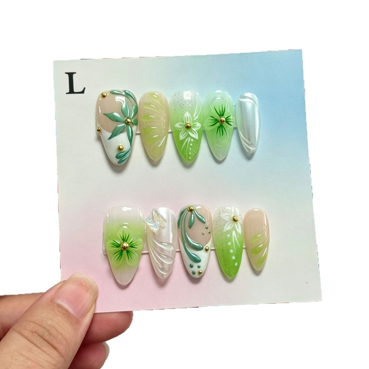 Dekorativer floraler Press-On-Nagelset  1791772903