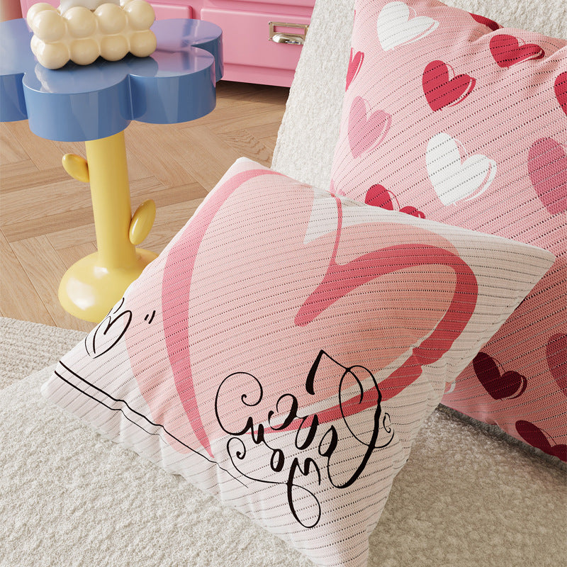 Textured Cotton-Linen Heart-Print Square Throw Pillow Cover with Concealed Zipper