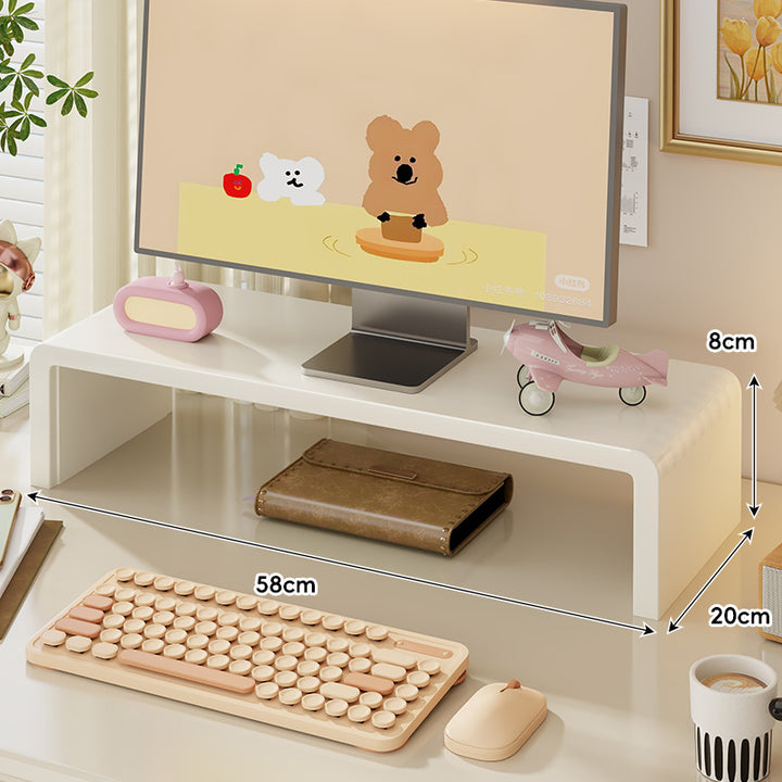 Breite Massivholz Gebogener Desktop Monitorständer mit Unterregalablage