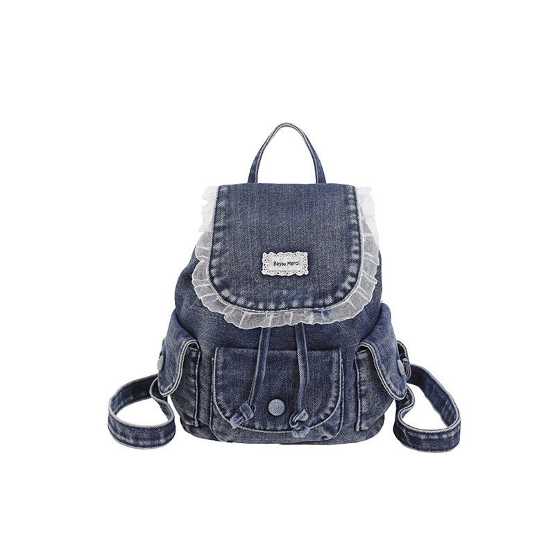 Vintage-inspirierter Rüschdenim-Rucksack