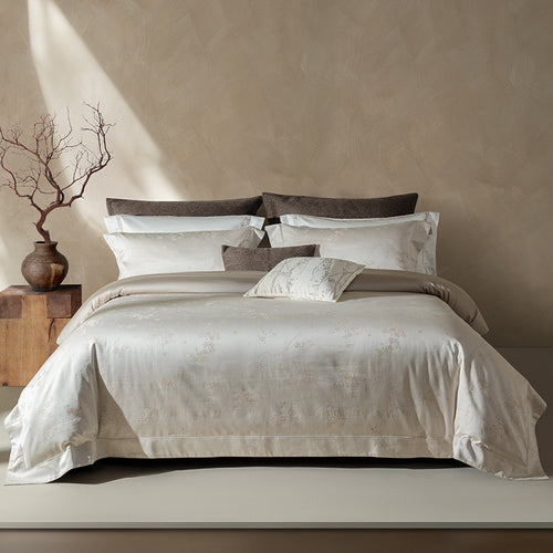 Serene Jacquard Satin Bettbezug Set mit verstecktem Reißverschluss und Eckenbändern