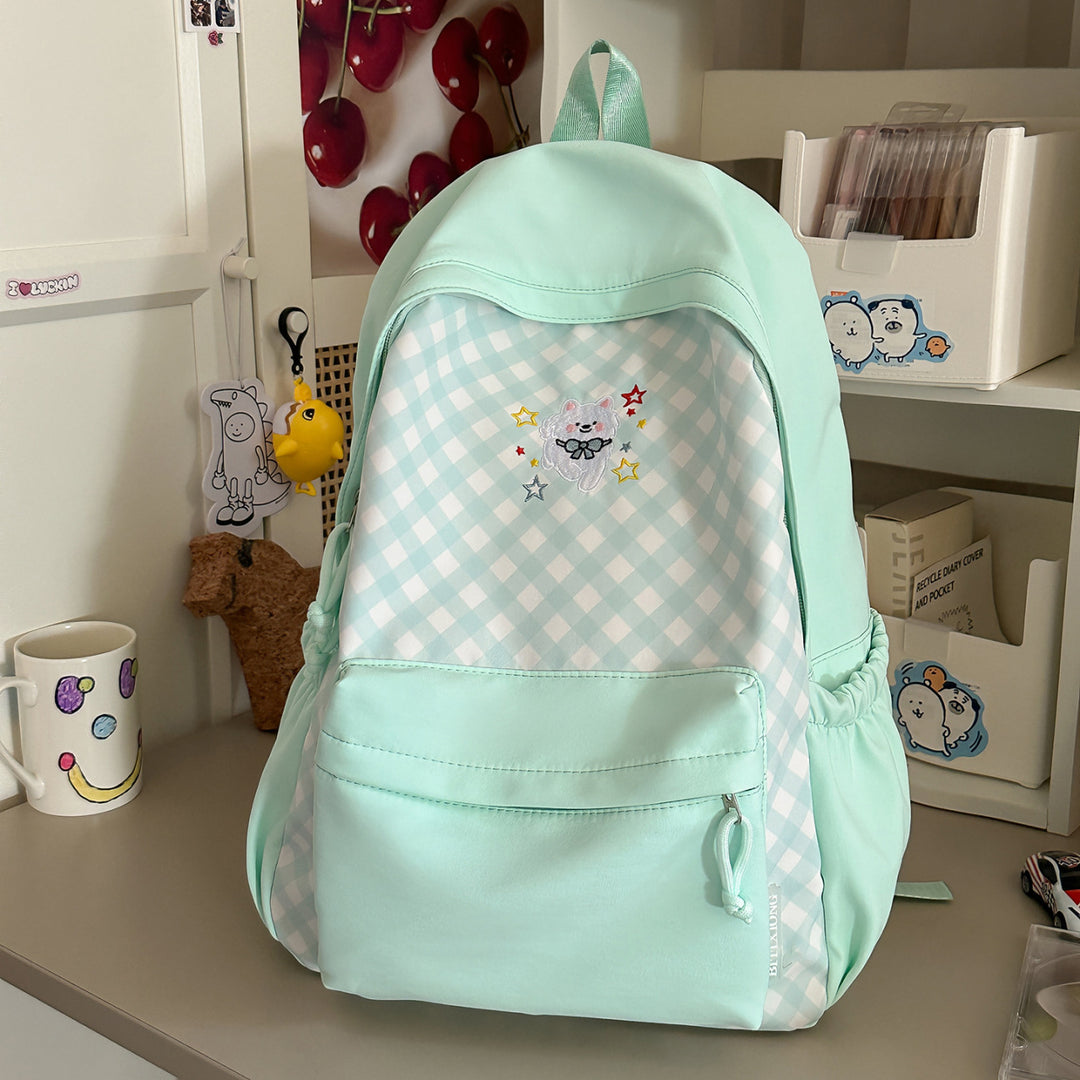 Niedlicher karierten Rucksack mit gestickten Akzenten