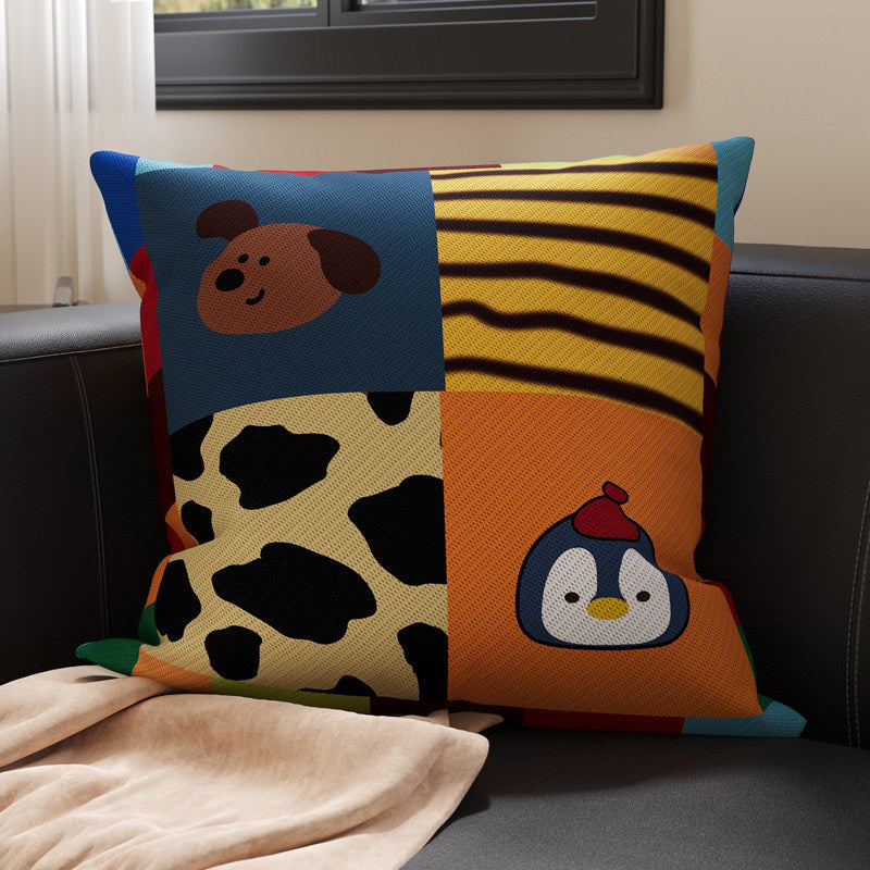 Plush Square Throw Pillow Cover with Happy Kitten Print and Hidden Zipper