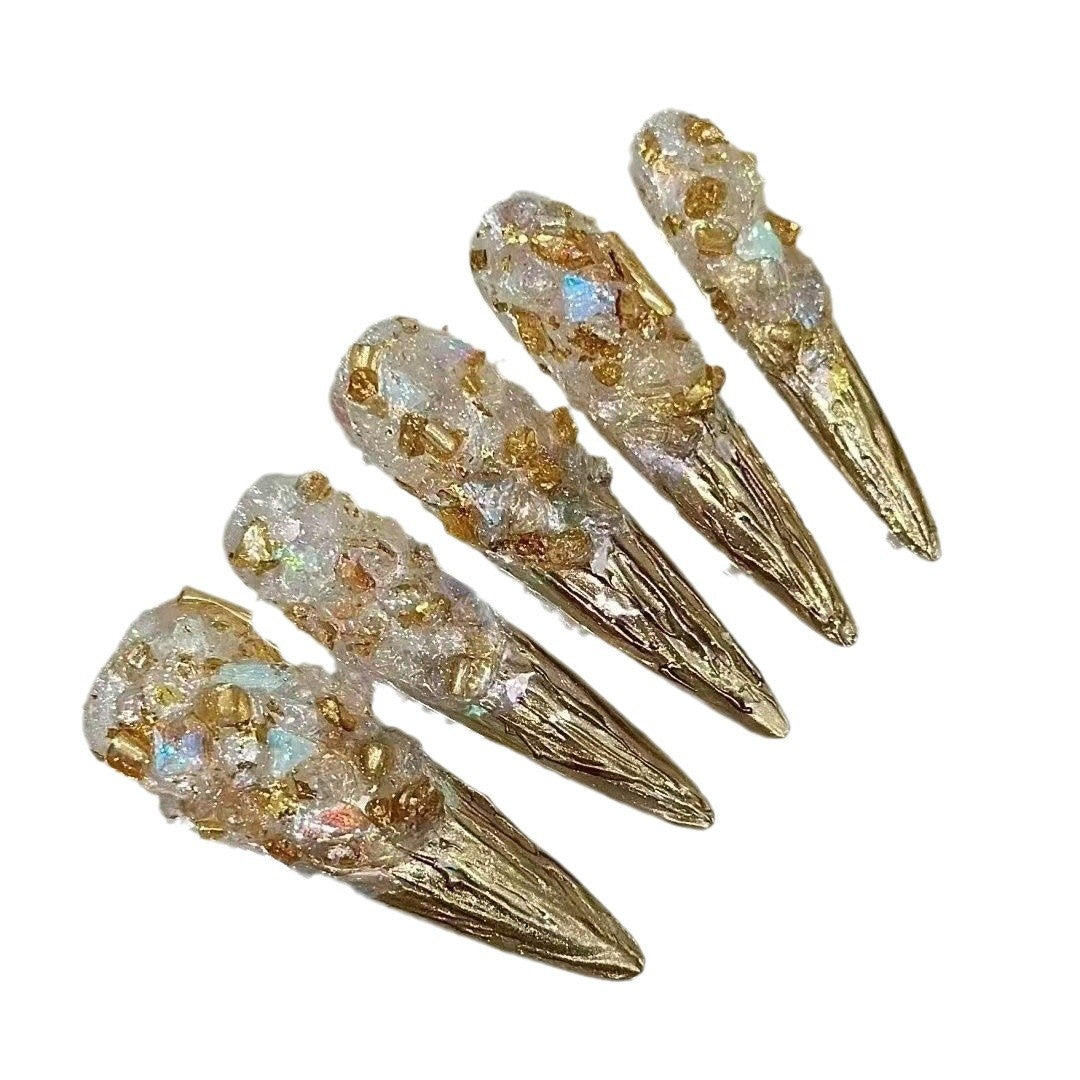 Elegante 3D Gold-Akzent Press-On Nagel Set Karnz