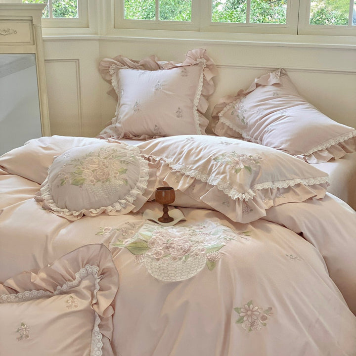 Rüsch Floral Bestickte Bettbezug Set mit Kissenbezügen