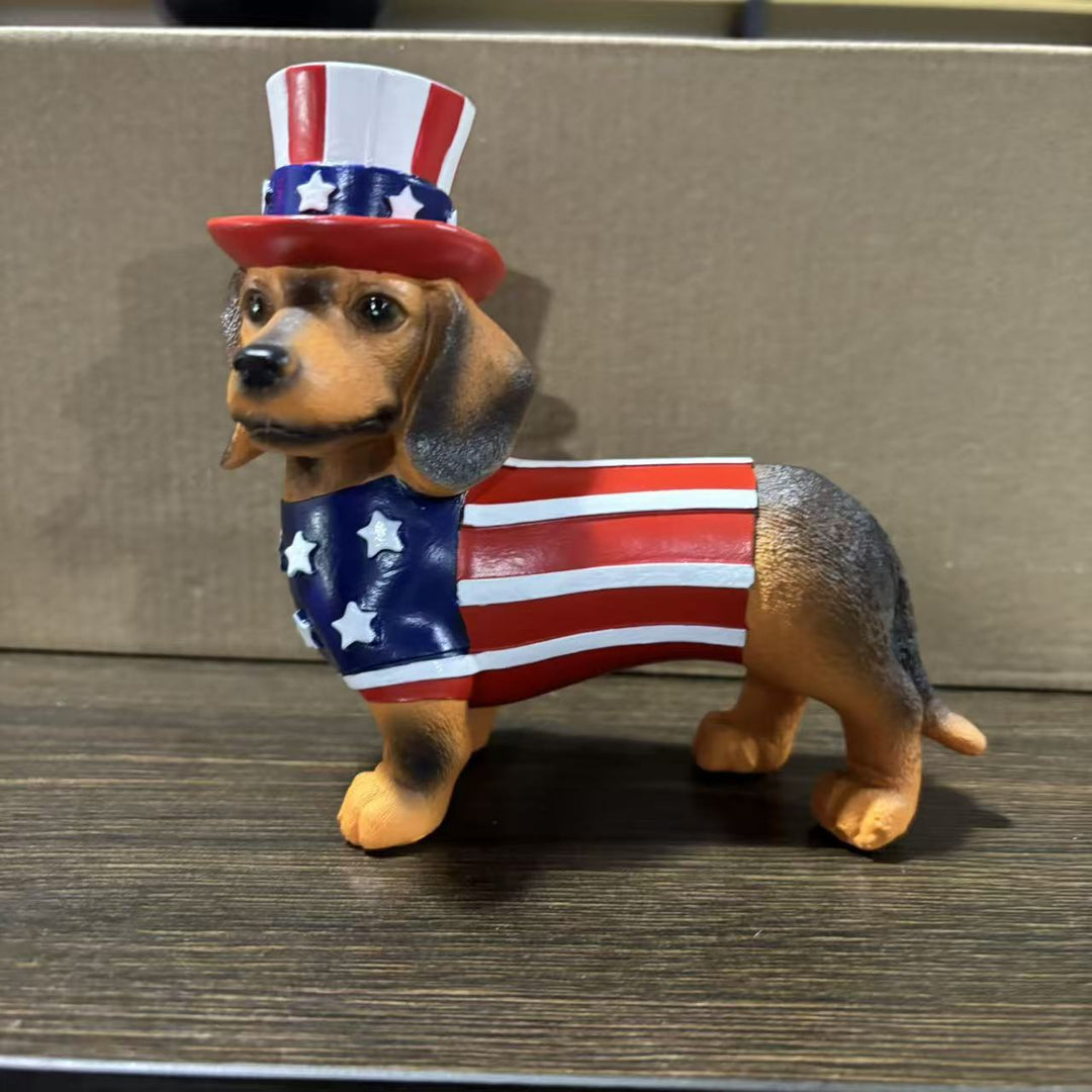 Dekorative Dackel-Figur im patriotischen Design Karnz