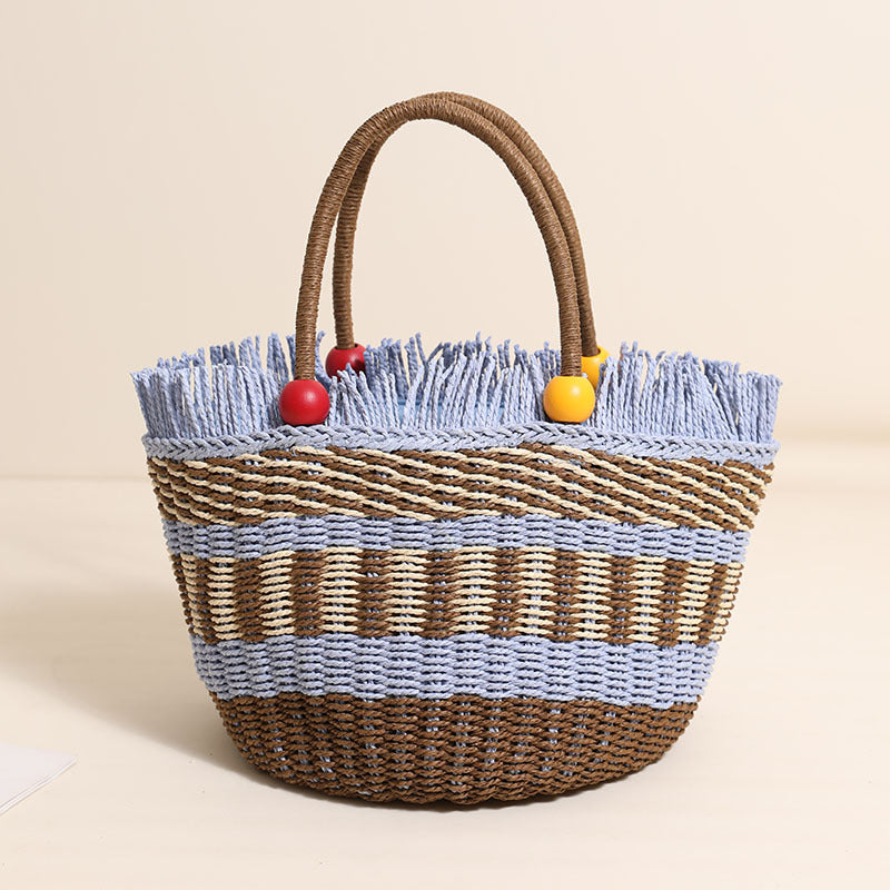 Damen Bequeme Strandtasche mit buntem Fransenbesatz Karnz