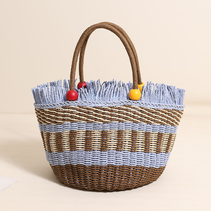 Damen Bequeme Strandtasche mit buntem Fransenbesatz Karnz