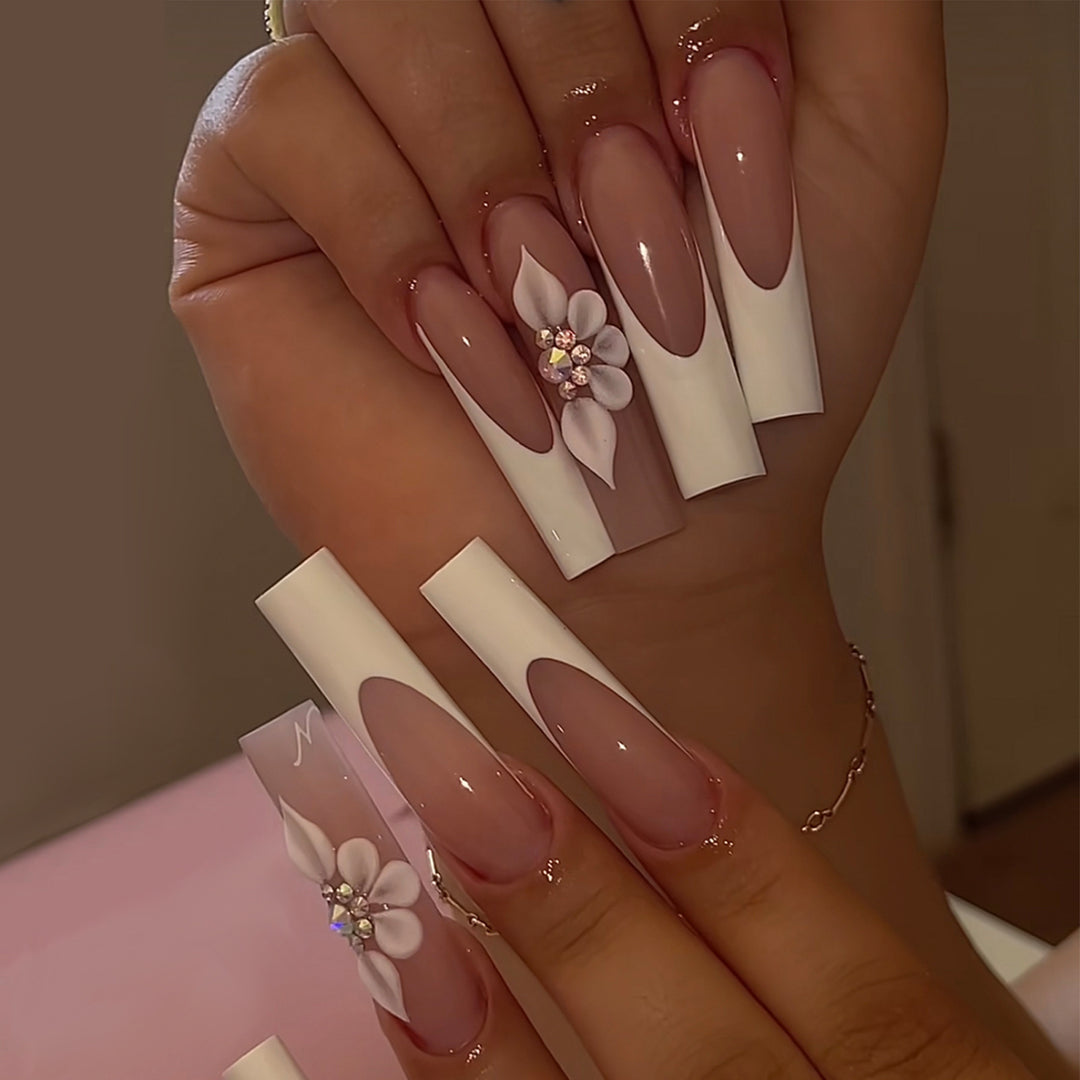 Elegantes florales Design Press-On Nagelset Karnz