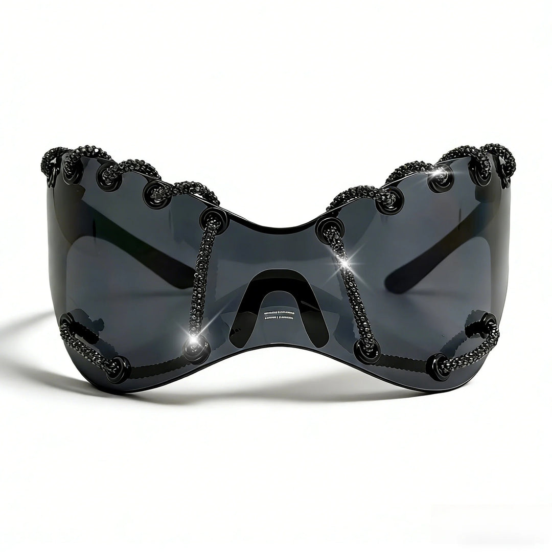 Damen extravagante Sonnenbrille mit einzigartigem Ketten-Design Karnz