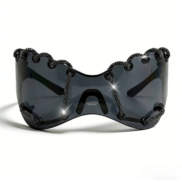 Damen extravagante Sonnenbrille mit einzigartigem Ketten-Design Karnz