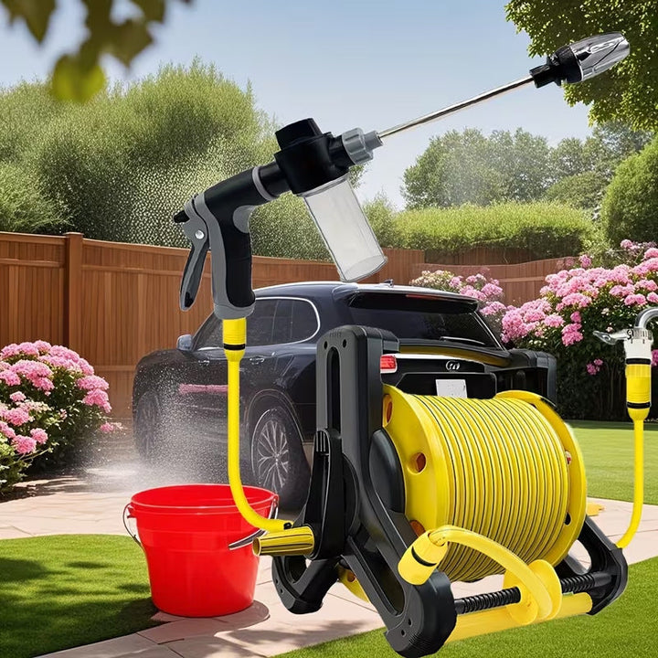 schwere, ausziehbare Gartenschlauchwagen mit Schnellverschluss-Sprühpistole und Wasserhahnanschluss Karnz