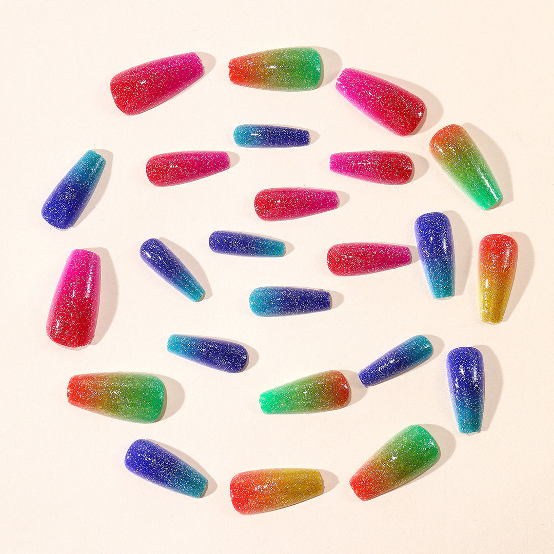 Vibrant Glitter Gradient Acryl Nagelkunst Verlängerungen Karnz