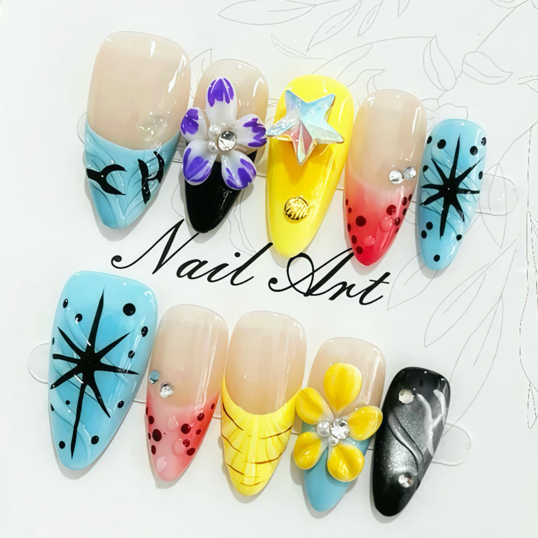 Kreatives blumenmuster Druck-Nagelset