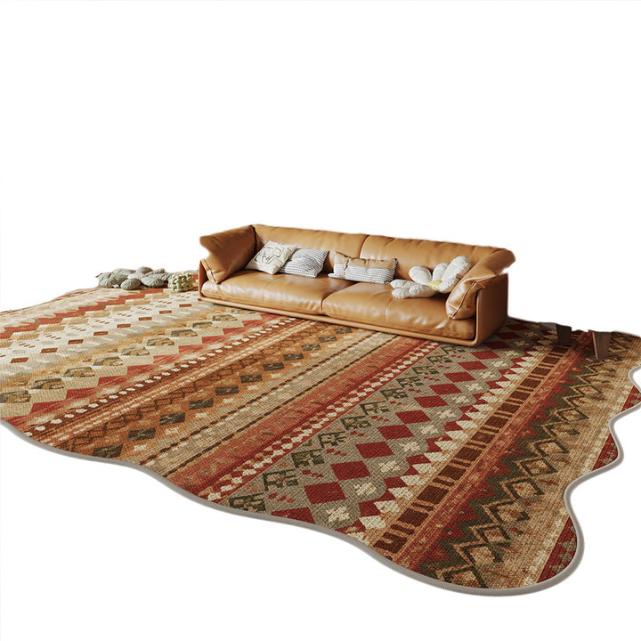 Large Scalloped-Edge Vintage Moroccan Low-Pile Area Rug