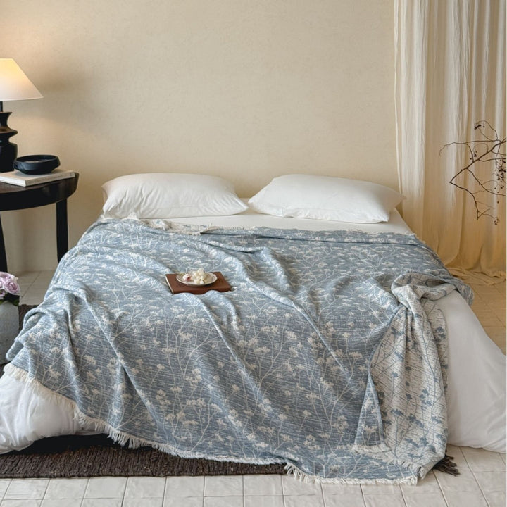 Wendbare leichte Jacquard Baumwoll-Leinen Decke mit Fransen