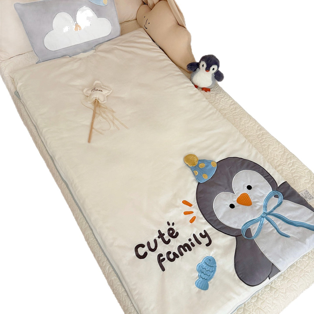 Quilted Toddler Nap Sleeping Bag with Appliqué Puppy Pillowcase