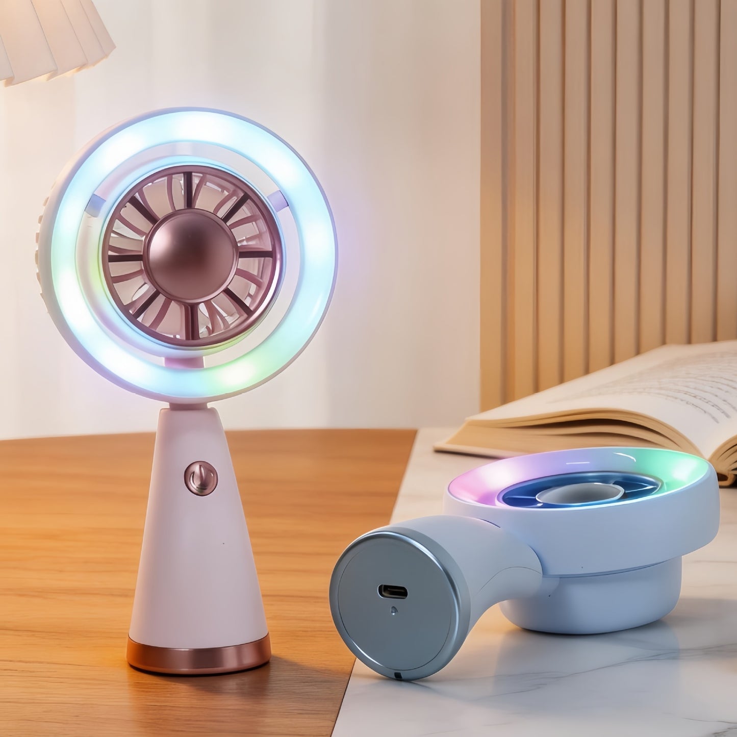 Damen Tragbarer RGB Handventilator mit USB-Ladefunktion Karnz