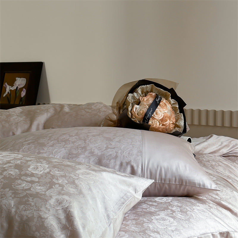 Premium-Jacquard-Satin-Bettbezug-Set mit dezentem Blumenrelief