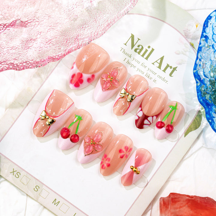 Künstlerisches Kirschblüten-Press-On-Nagel-Set