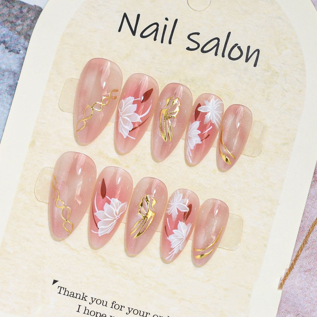 Künstlerisches Press-On-Nagelset mit Kirschblütenmuster Karnz