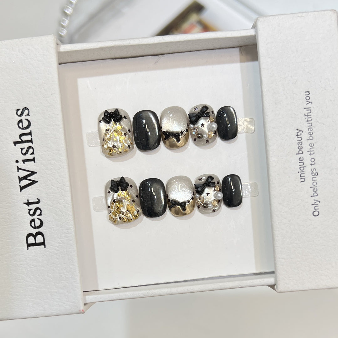 Glitzerndes Press-On Nagelkunst-Set mit Schneeflocken-Design Karnz