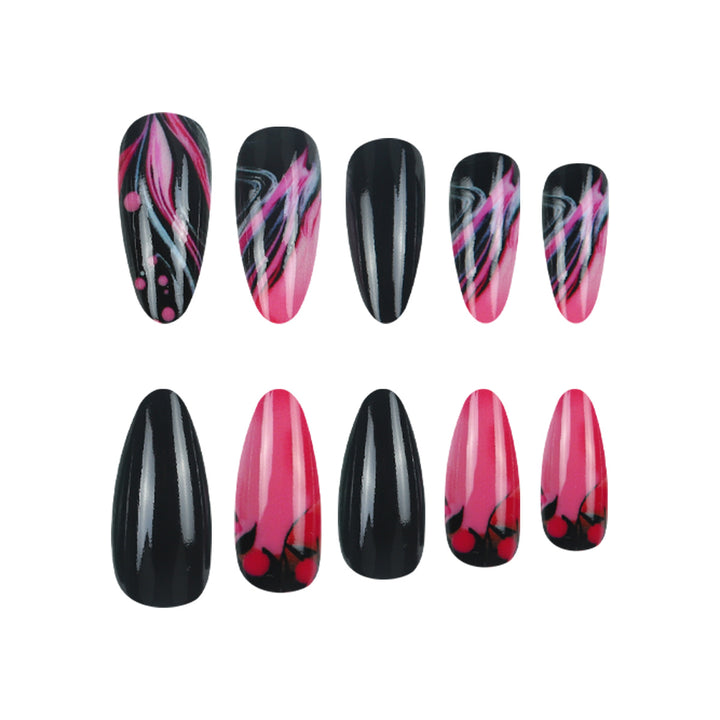 Künstlerische Stiletto Press-On Nägel mit buntem Wirbel-Design Karnz