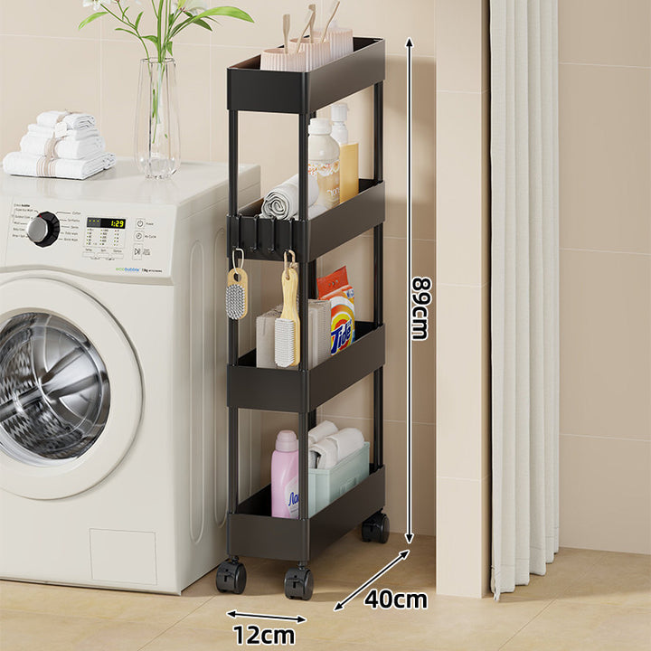 Slim Four-Tier Rolling Laundry und Badezimmer Aufbewahrungswagen mit tiefen Tablettkörben und verriegelbaren Drehrollen