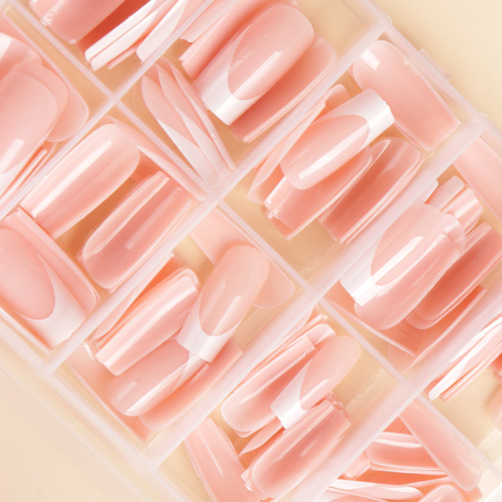 Premium Lange Länge Französische Spitze Press-On Nagel Set Karnz