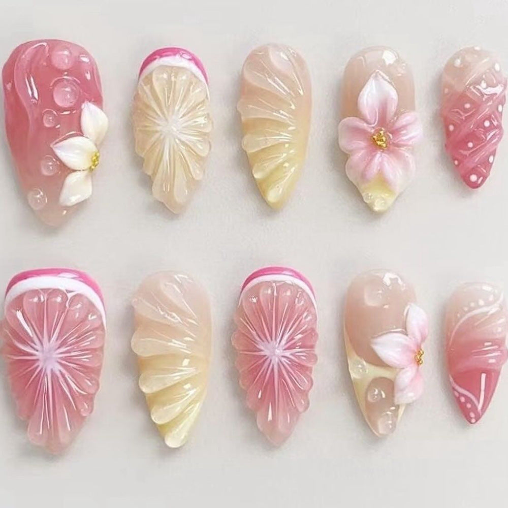 Kunstnägel Im Frühlingshaften Blumen und Fruchtdesign Karnz