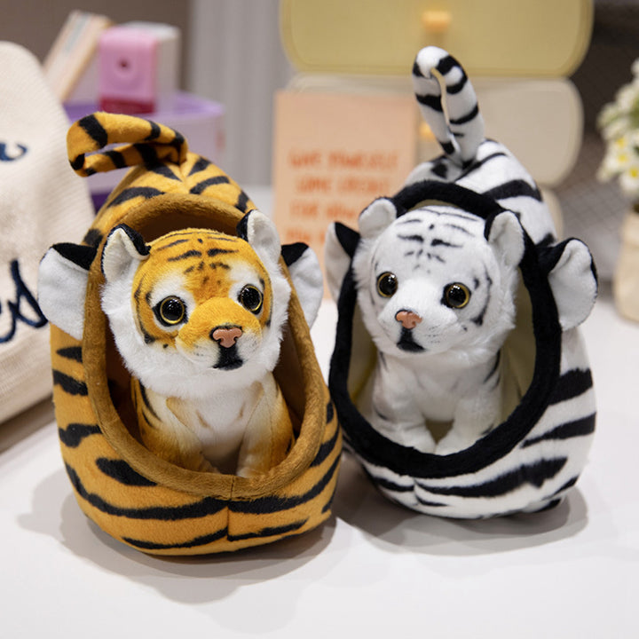 Plüsch Tiger Peekaboo Nest Komforter Spielzeug mit Kapuzen-Tasche und abnehmbarem Cub Karnz