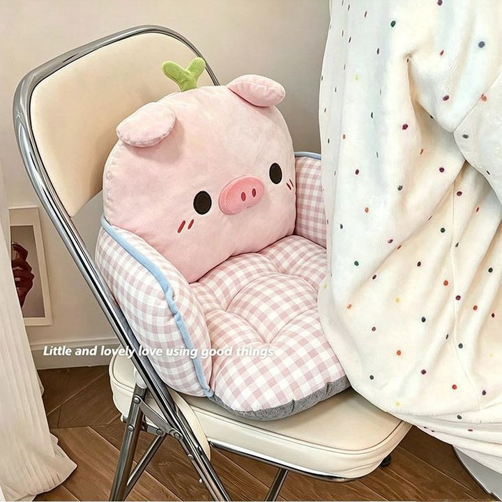 Gepolstertes Plüsch-Bodensitzkissen mit hoher Rückenlehne und Armlehnen im Schweine‑Design