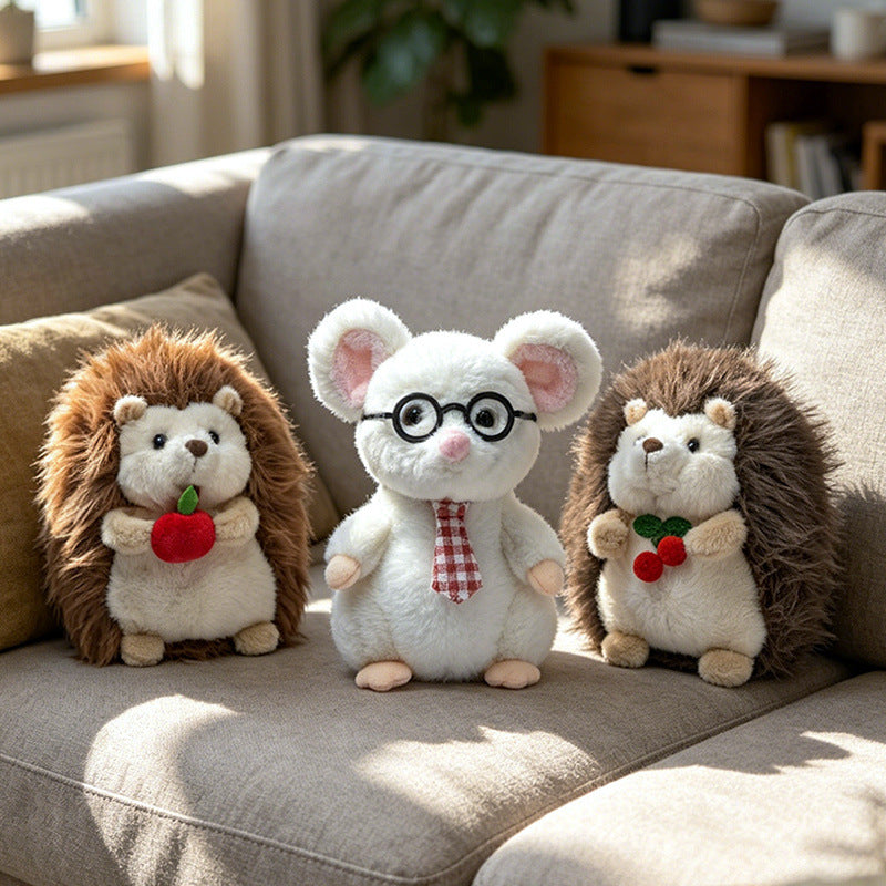 Kawaii Igel Plüschtier Sammlerstück mit gesticktem Kirschakzent und weichem Kunstfellrücken Karnz