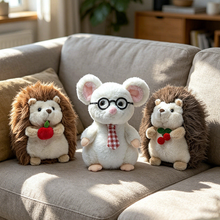 Kawaii Igel Plüschtier Sammlerstück mit gesticktem Kirschakzent und weichem Kunstfellrücken Karnz