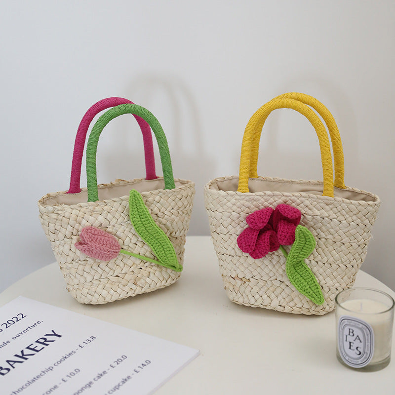 Damen Verspielte Korbtasche mit Blumenapplikation Karnz