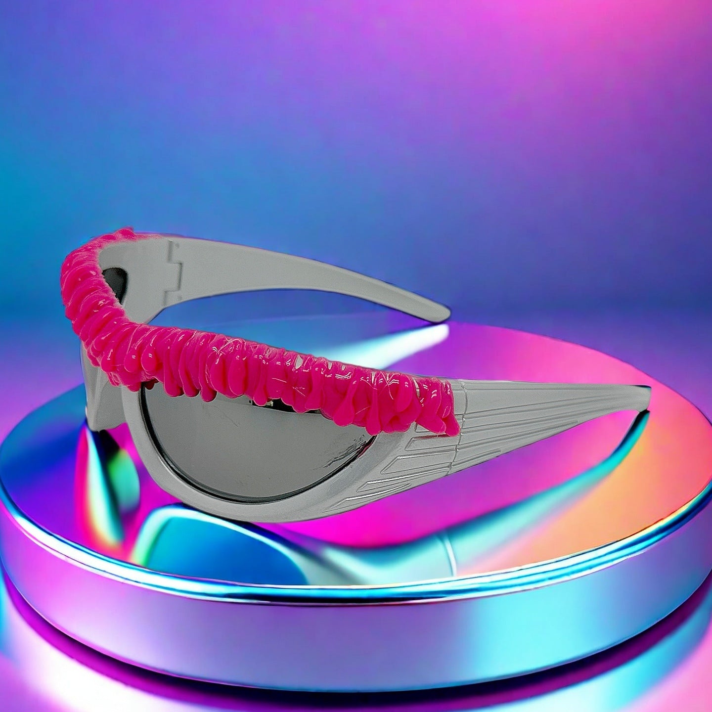 Damen trendige Sonnenbrille mit kreativem Flüssigkeitsrahmen Karnz