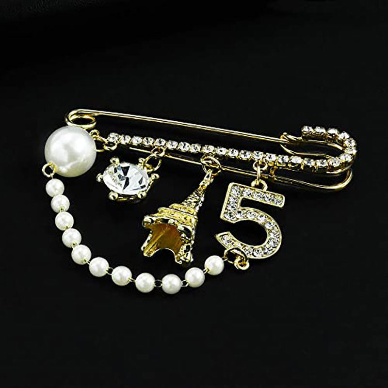Elegante Brosche mit Perlen und Strass Karnz