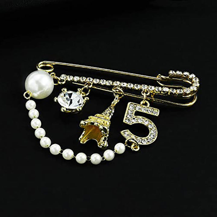 Elegante Brosche mit Perlen und Strass Karnz
