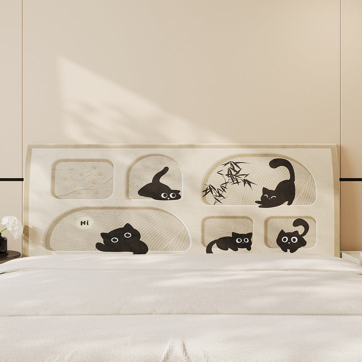 Decorative Padded Headboard Panel Cover with Playful Cartoon Cat Print