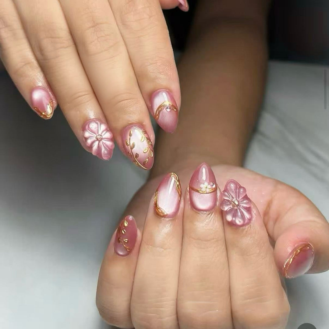 Premium Dekorative Blumen Press-On Nagelset