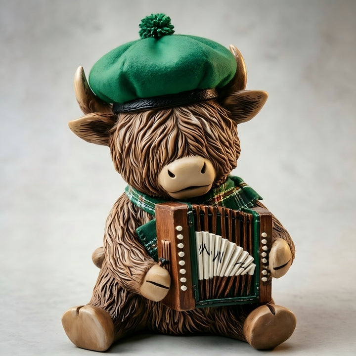 Dekorative Hochlandrind Figur mit Akkordeon Karnz