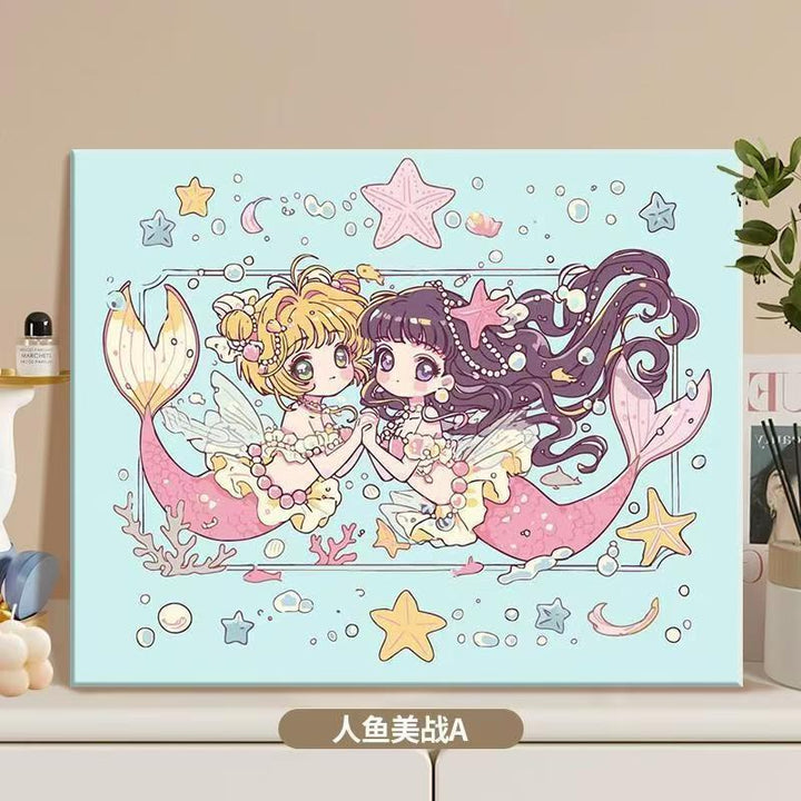 Anime-inspirierte Meerjungfrau Illustrationsleinwandkunst Karnz