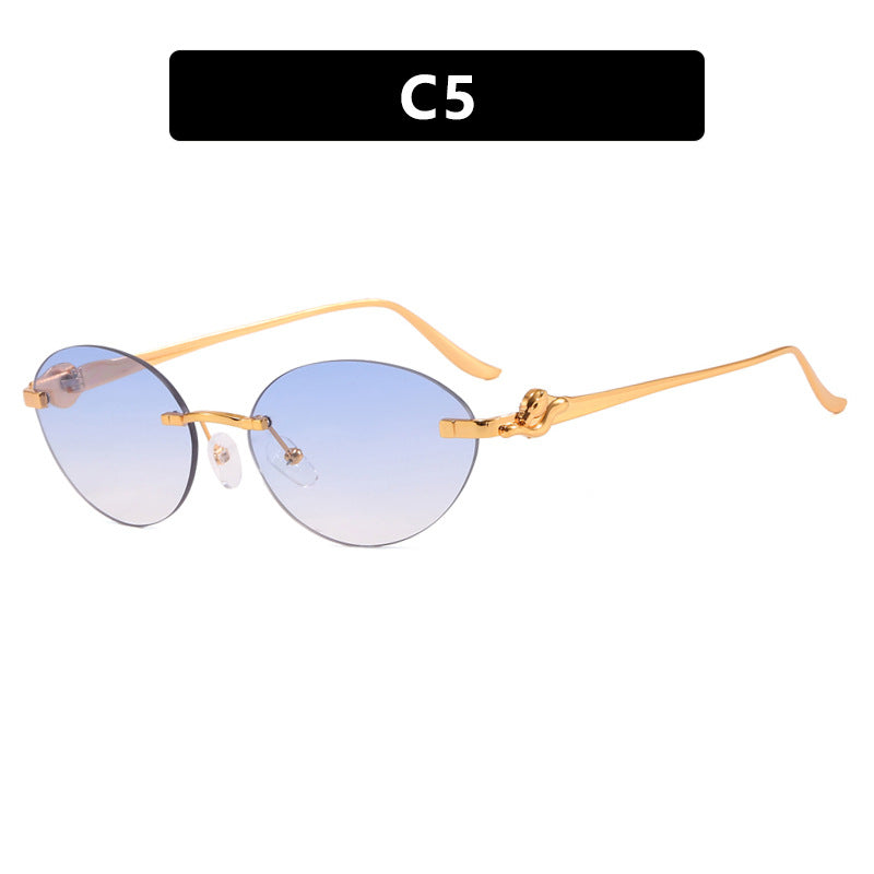 Damen runde Sonnenbrille mit elegantem, halbtransparentem Rahmen und modischen Details Karnz