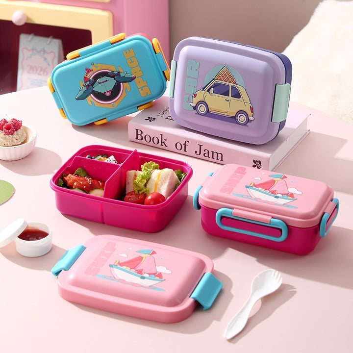 Illustrierte Bento-Lunchbox mit integriertem Besteck
