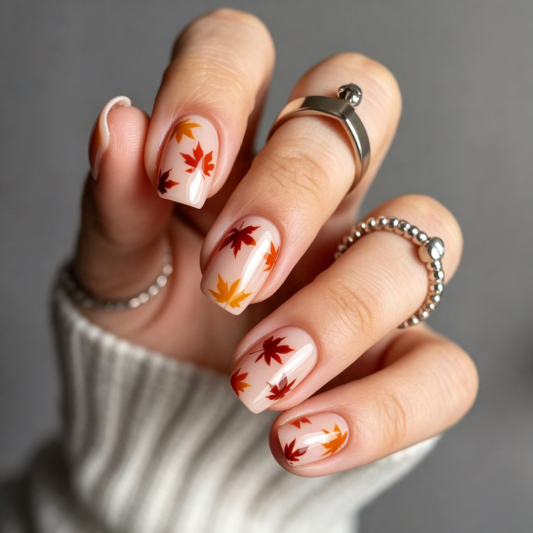 Manueller Press-On Nagelkunstset mit Herbstblattdesigns