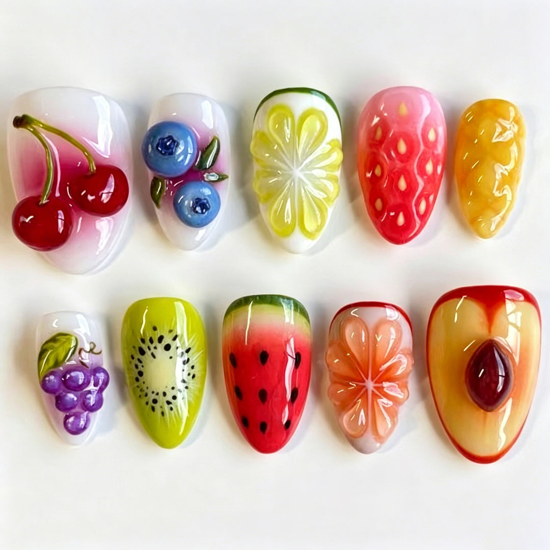 Künstlerisches von Früchten inspiriertes Press-On Nagelkunst-Set