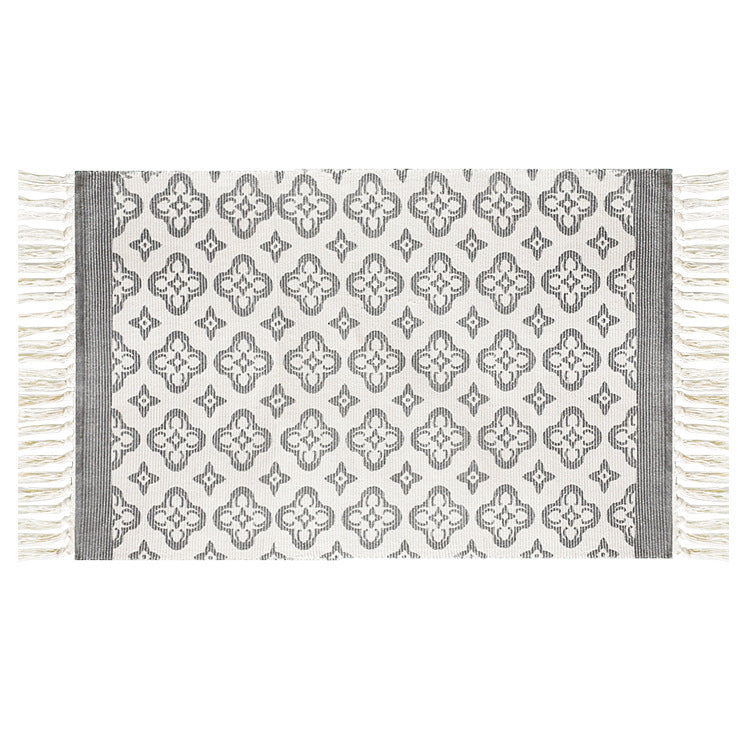 Flachgewebter Baumwollläufer mit mediterranem Kachel‑Jacquard und dekorativen Fransen Karnz