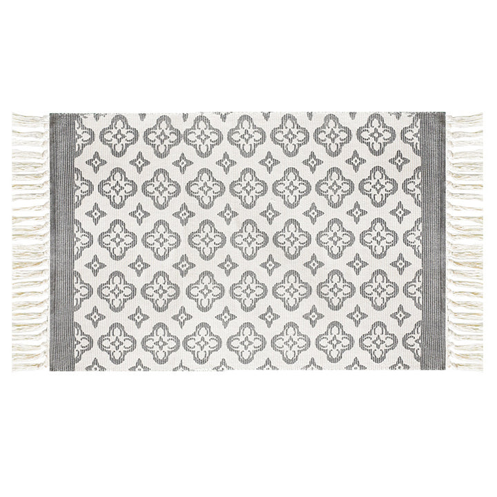 Flachgewebter Baumwollläufer mit mediterranem Kachel‑Jacquard und dekorativen Fransen Karnz