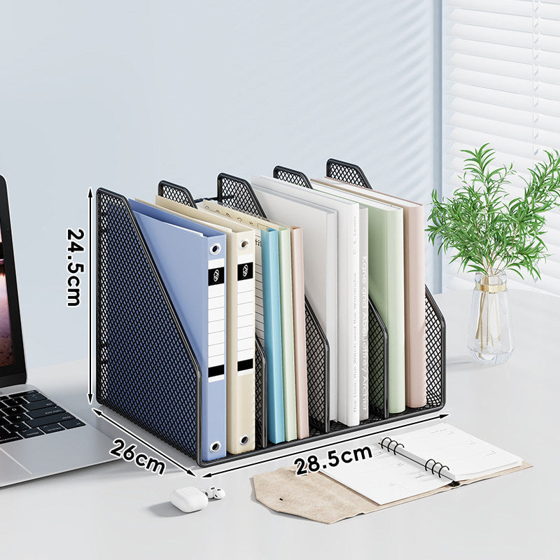 Mesh Desktop Vertical File and Folder Organizer Rack mit breiten Fächern und rutschfestem Sockel
