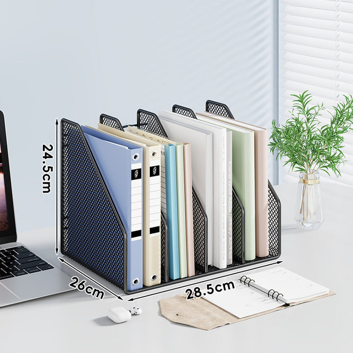 Mesh Desktop Vertical File and Folder Organizer Rack mit breiten Fächern und rutschfestem Sockel